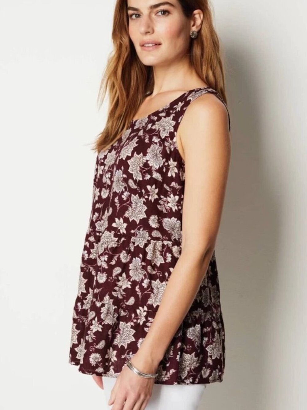 J. Jill Linen Tank Top Floral Babydoll Summer Y2K Beachy Boho Oversized Preppy M - Picture 2 of 9